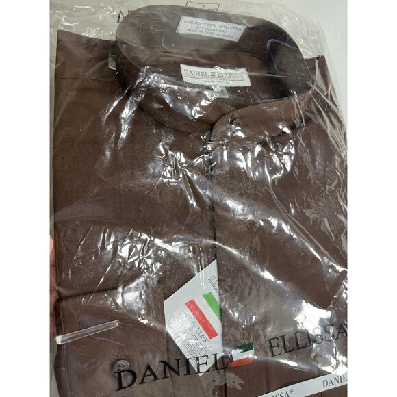 DANIEL ELLISSA MENS DRESS SHIRT BANDED COLLAR SEALED NWT 16.5 BROWN - Picture 5 of 9
